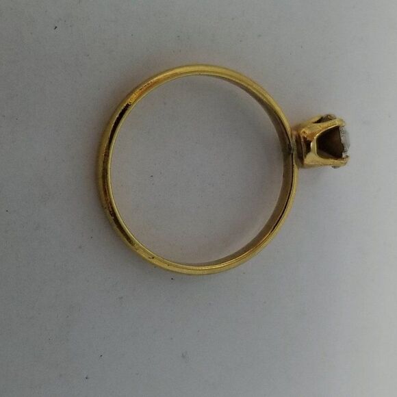 Vintage Solitare Rhinestone Ring, Gold Tone Band, Minimal Stacking Estate - Picture 2 of 5